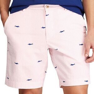 Chaps Prism Pink Shark Stripe Flat Front Men’s Novelty print Shorts 30